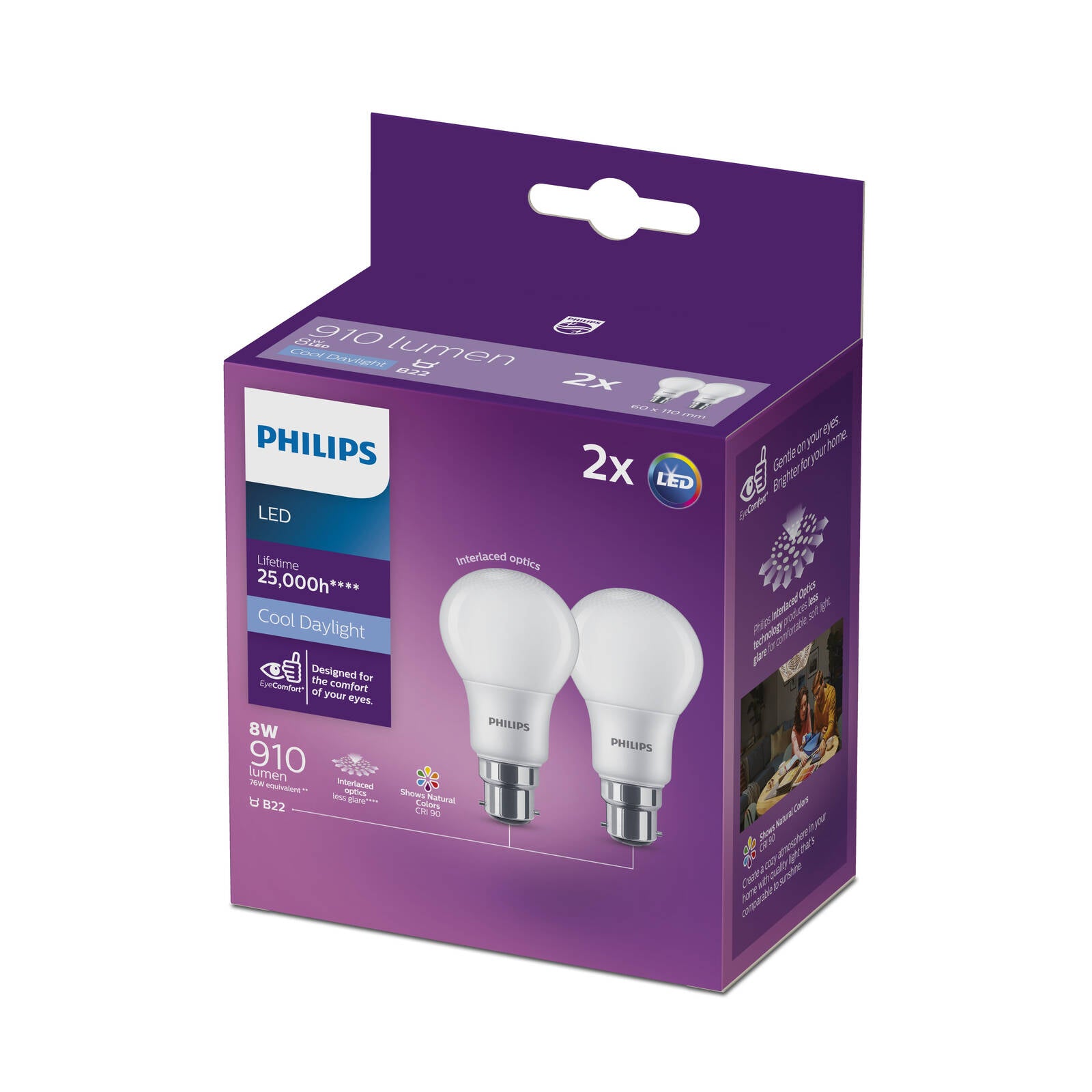 Philips A60 B22 LED Globe 910lm Cool Daylight 8W - 2 Pack