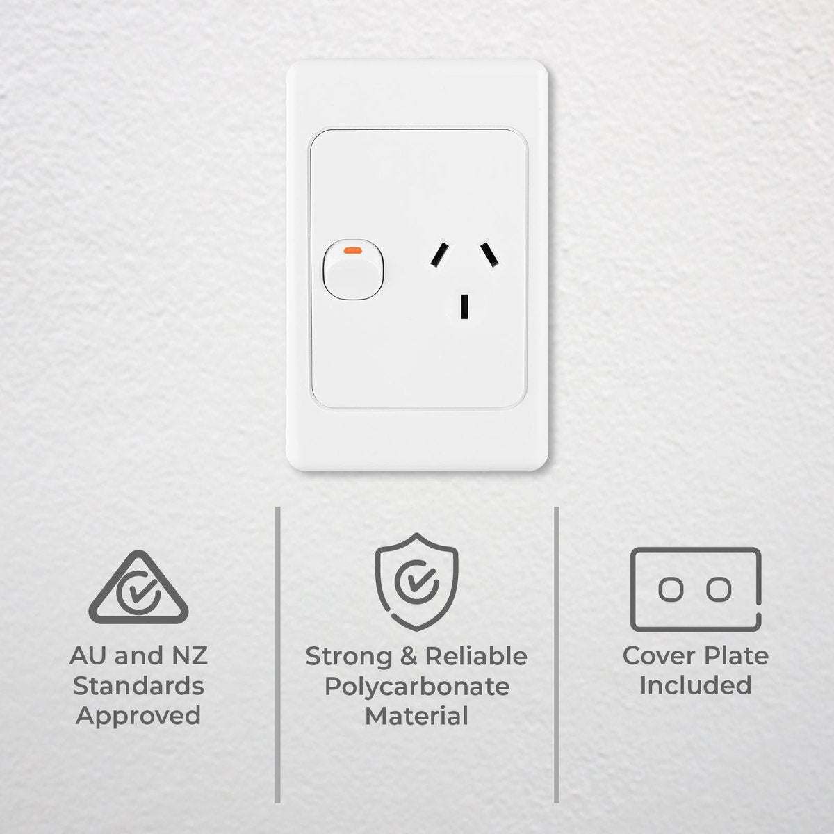 Deta Vertical Single Power Point - 250V 10A - Polycarbonate - Stylish Design - SuperSaverAU - view 2