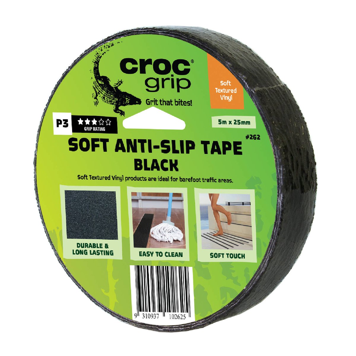 Croc Grip 5m x 25mm Black Soft Textured Anti-Slip Vinyl Tape