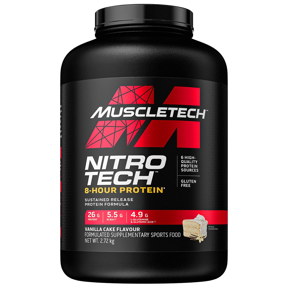 Muscletech Nitrotech 8 Hour Protein 2.72kg Vanilla Cake - SuperSaverAU - view 1