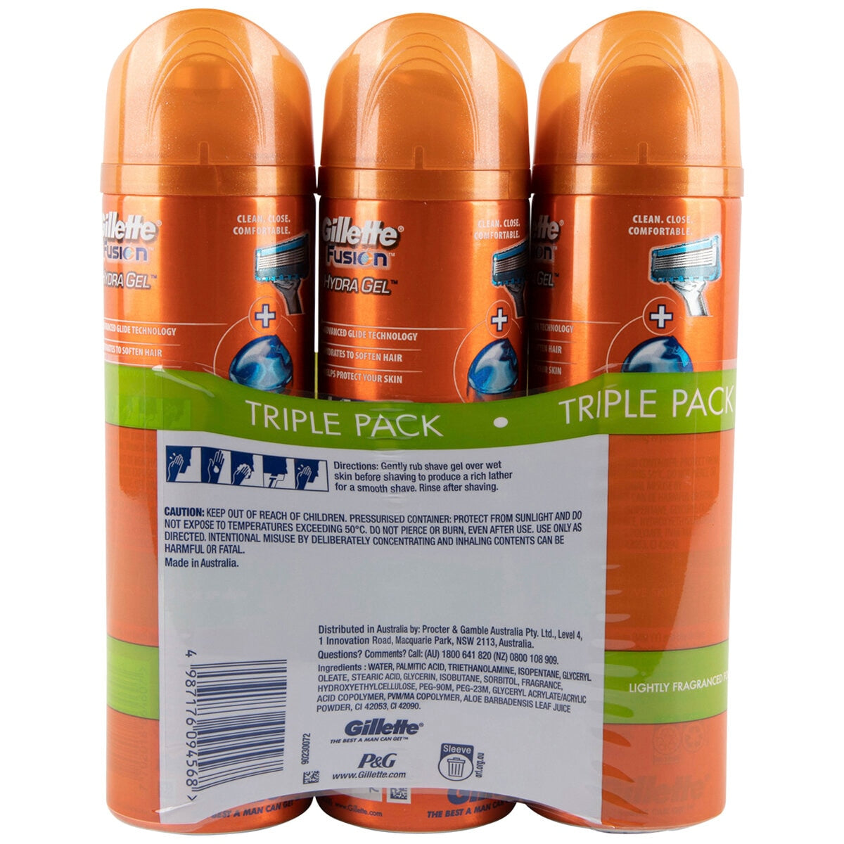 Gillette Fusion Hydra Sensitive Skin Shave Gel 3 x 195g - SuperSaverAU - view 3