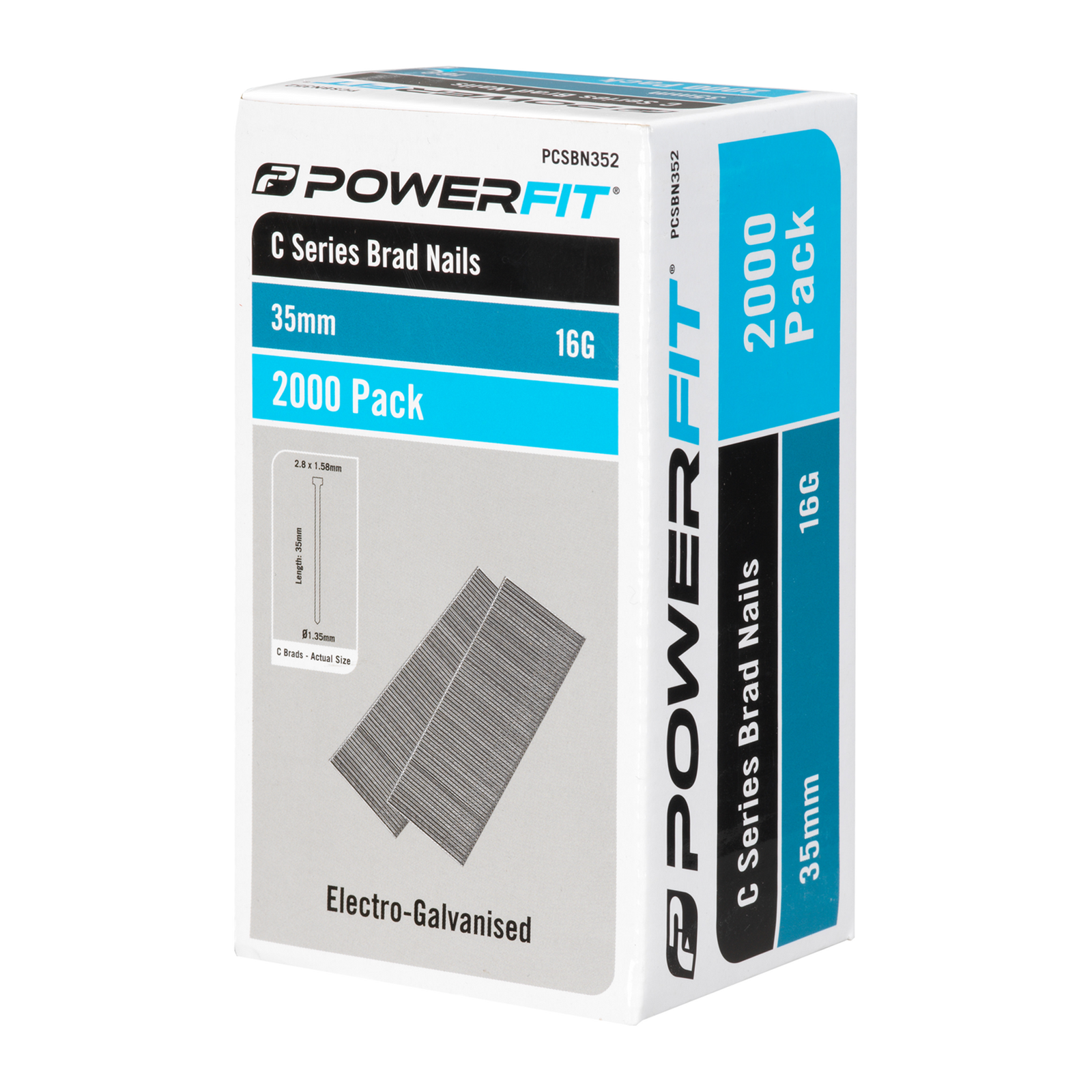 PowerFit 35mm C Series Brad Nails 16 Gauge Electro-Galvanised - 2000 Pack