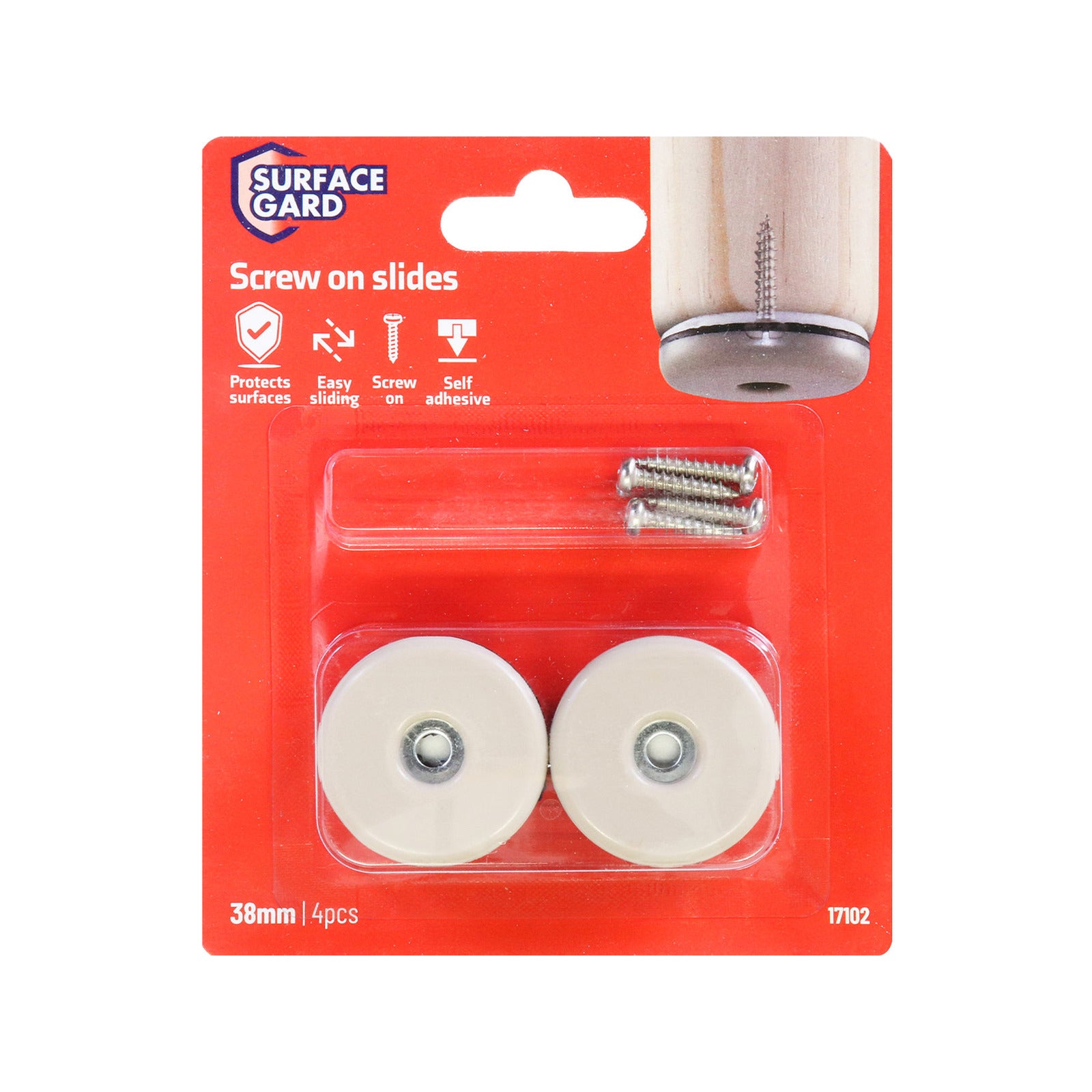 Surface Gard 38mm Round Slide Glide With Screws, Grey, 4 Pack