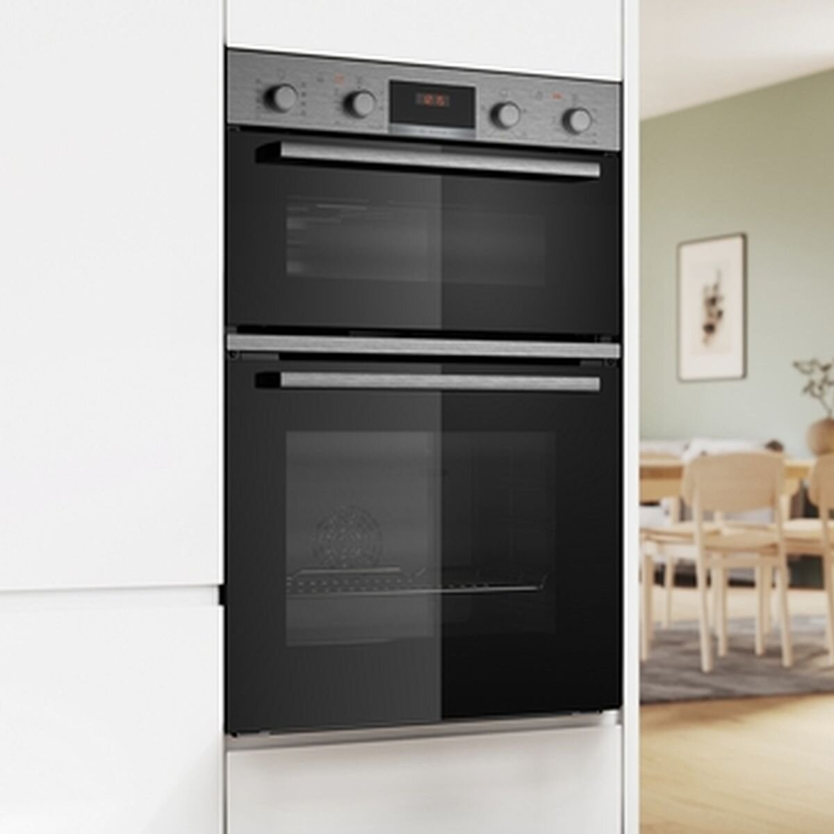Bosch Series 4 built-in double oven - 105L usable, 3D hot air, EcoClean Direct, stainless steel - MBA534BS3A