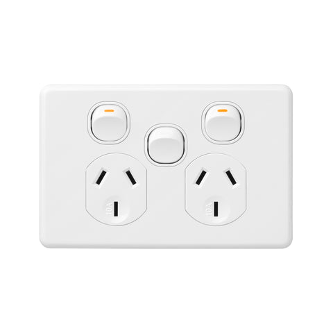 DETA X6 Double Power Point with Extra Switch White Polycarbonate 10A 250V