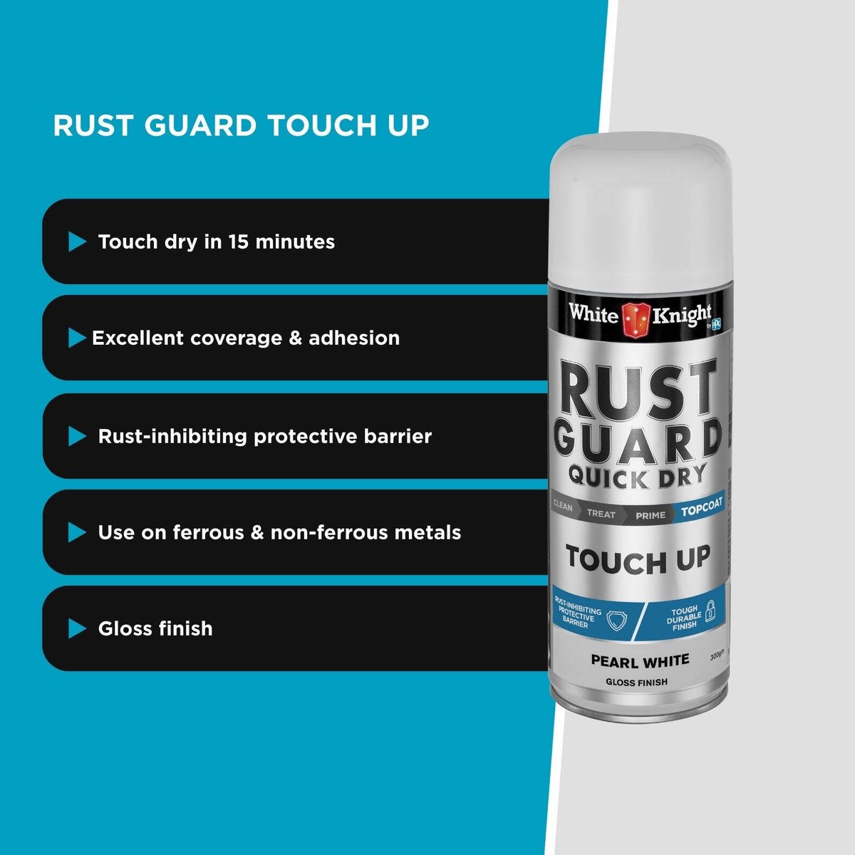 White Knight Rust Guard Pearl White Gloss Touch Up Spray Paint 300g