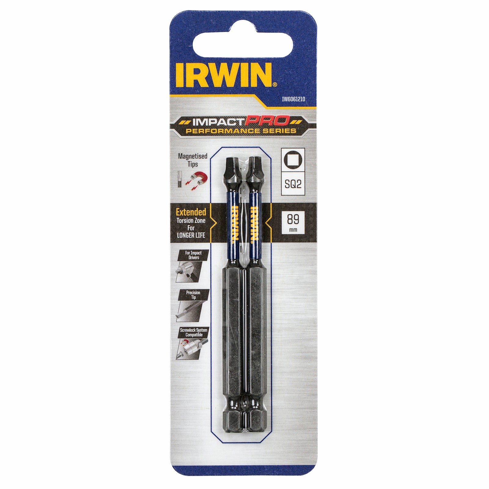 Irwin Impact Pro Performance 89mm SQ2 Screwdriver Bit 2 Pack