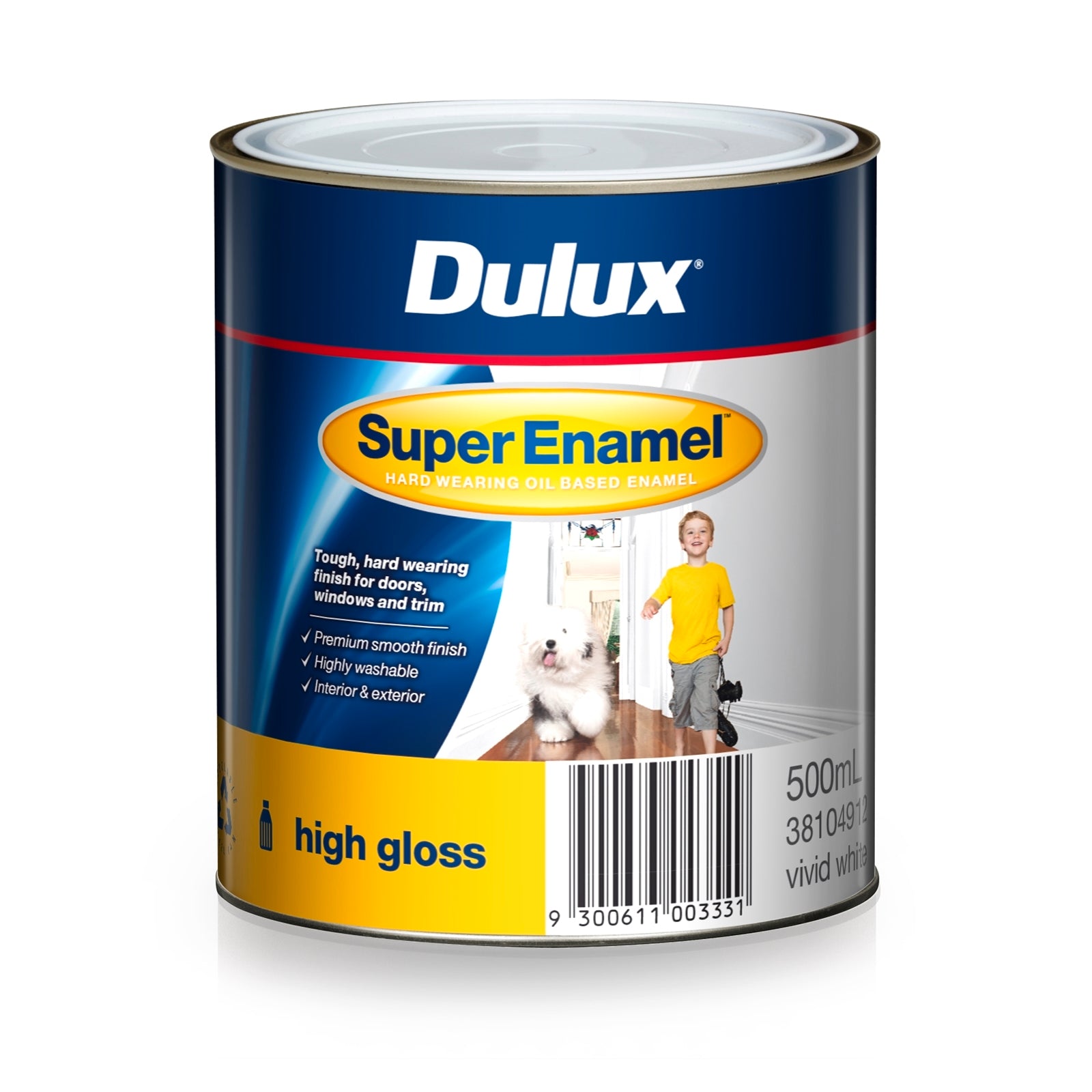 Dulux 500ml Super Enamel High Gloss Oil Based Paint Vivid White