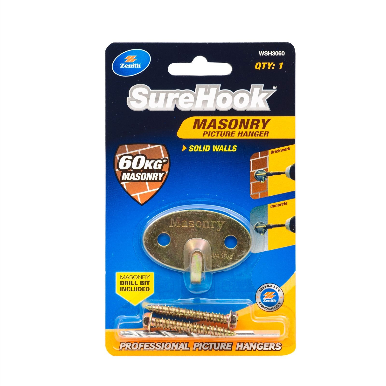 Zenith Zinc Plated SureHook Masonry Picture Hanger 60kg