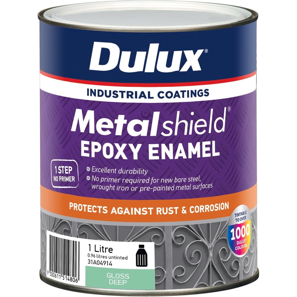 Dulux Metalshield Epoxy Enamel Gloss Paint 1L Deep Base - Tintable, UV & Splatter Resistant Metal Topcoat