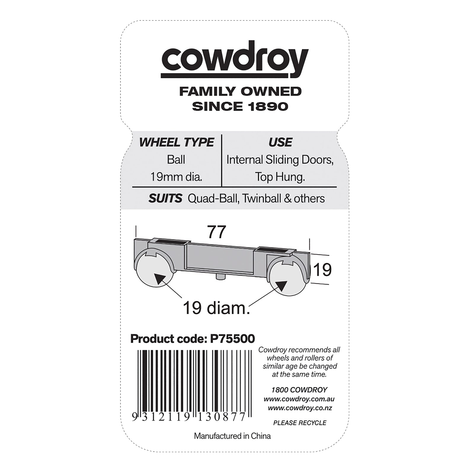 Cowdroy Quad-Ball Carriage Assembly - Hard Plastic With Steel Balls