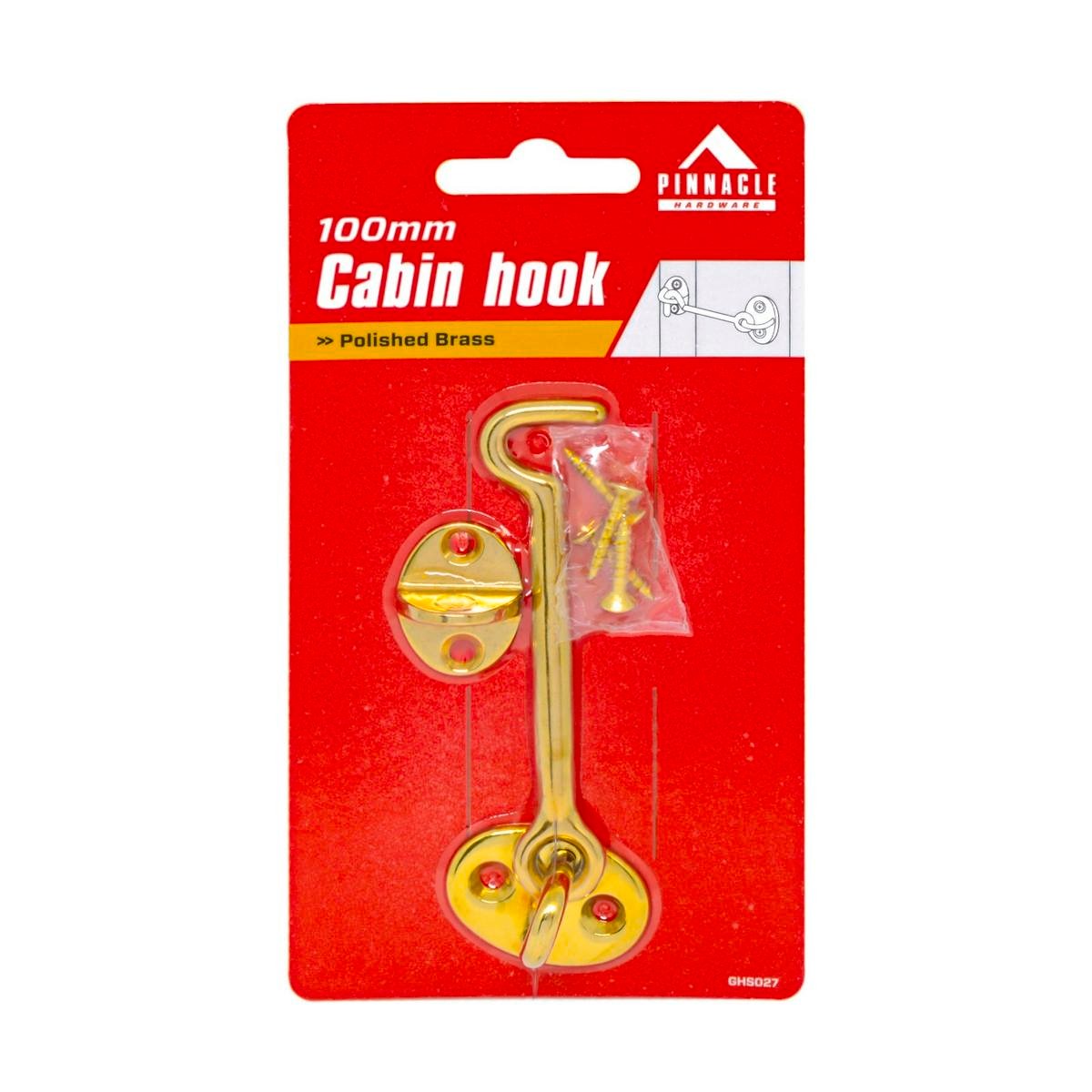 Pinnacle Cabin Hook 100mm Polished Brass Steel - Door Holder