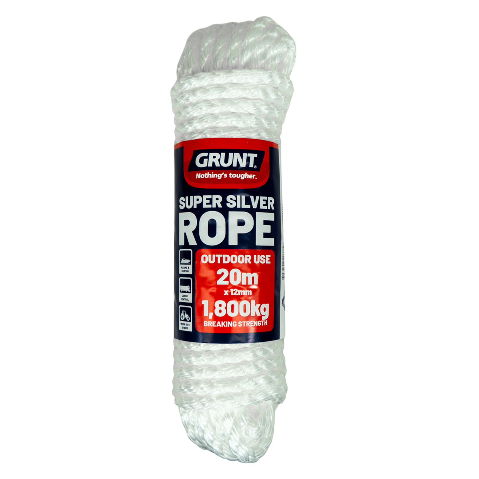 Grunt 12mm x 20m White Polypropylene Super Silver Rope 1800kg