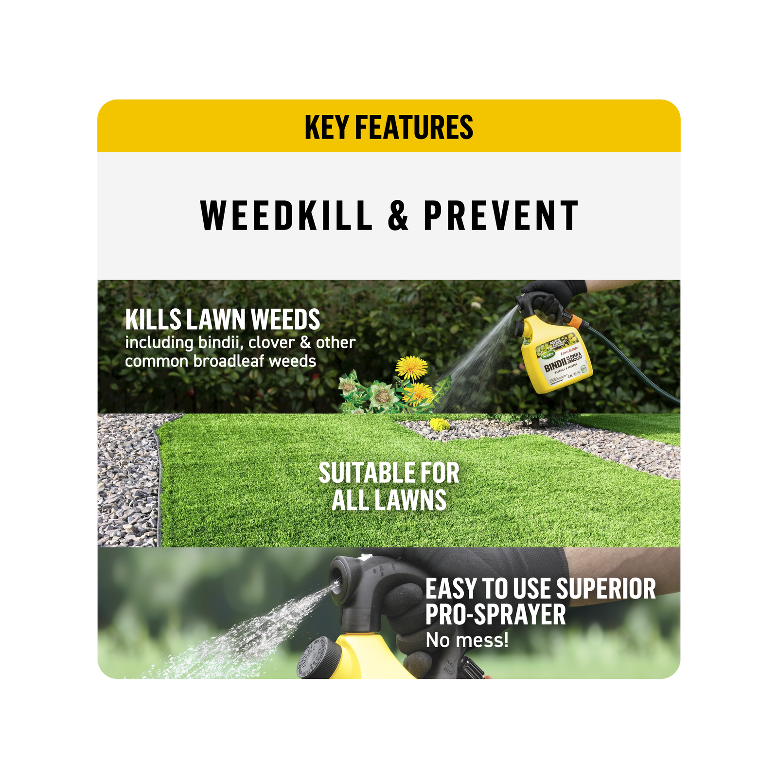 Scotts Lawn Builder Bindii, Clover & Broadleaf Weedkiller Refillable Bottle