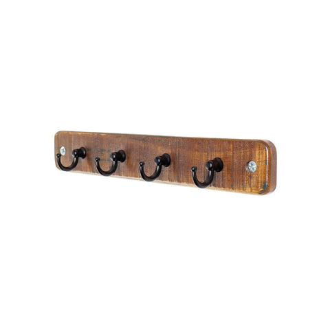 Adoored 4 Hook Rustic Board Key Rack - Black 245mm