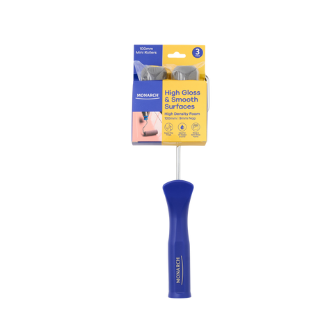Monarch 100mm 9mm Nap High Density Foam Gloss & Smooth Mini Rollers 3 Piece Kit