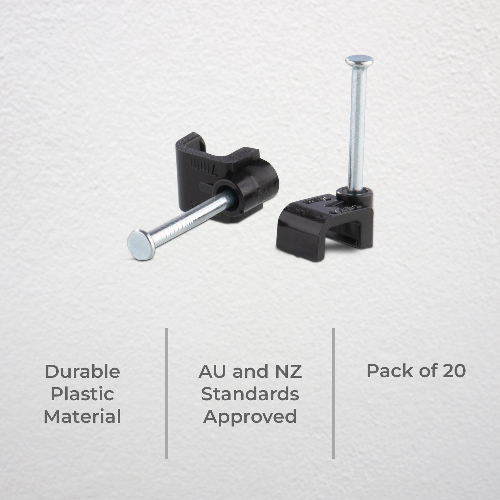 DETA 5mm Black Flat Cable Clips Plastic 20 Pack