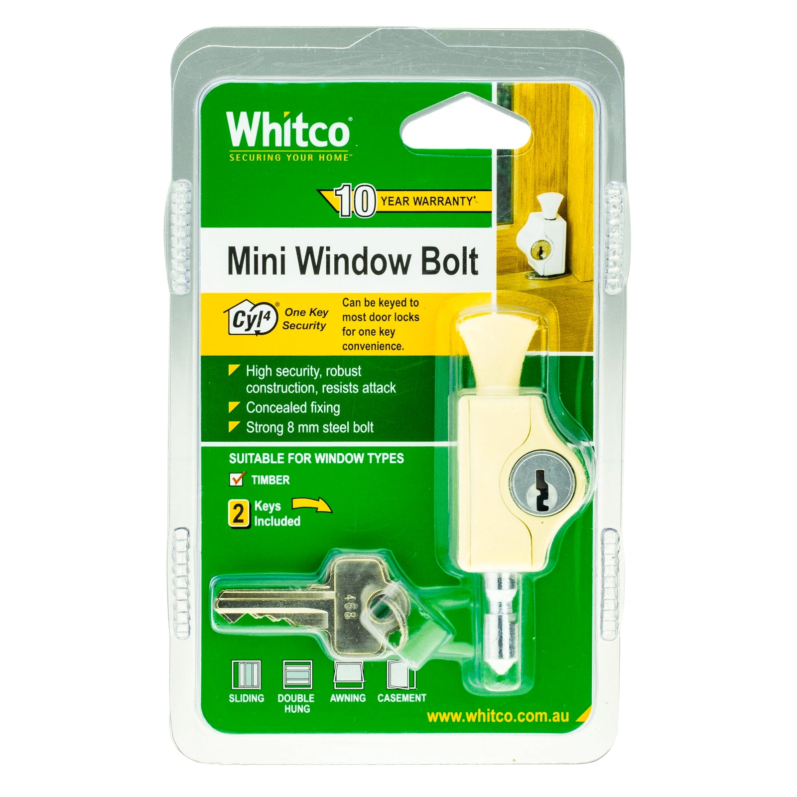 Whitco CYL4 Mini Bolt Window Lock - Primrose Lockable Zinc