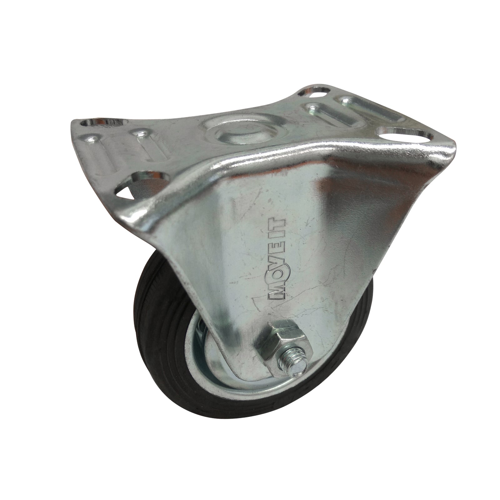 Move It 75mm Black Rubber Fixed Plate Castor, Indoor, 50kg