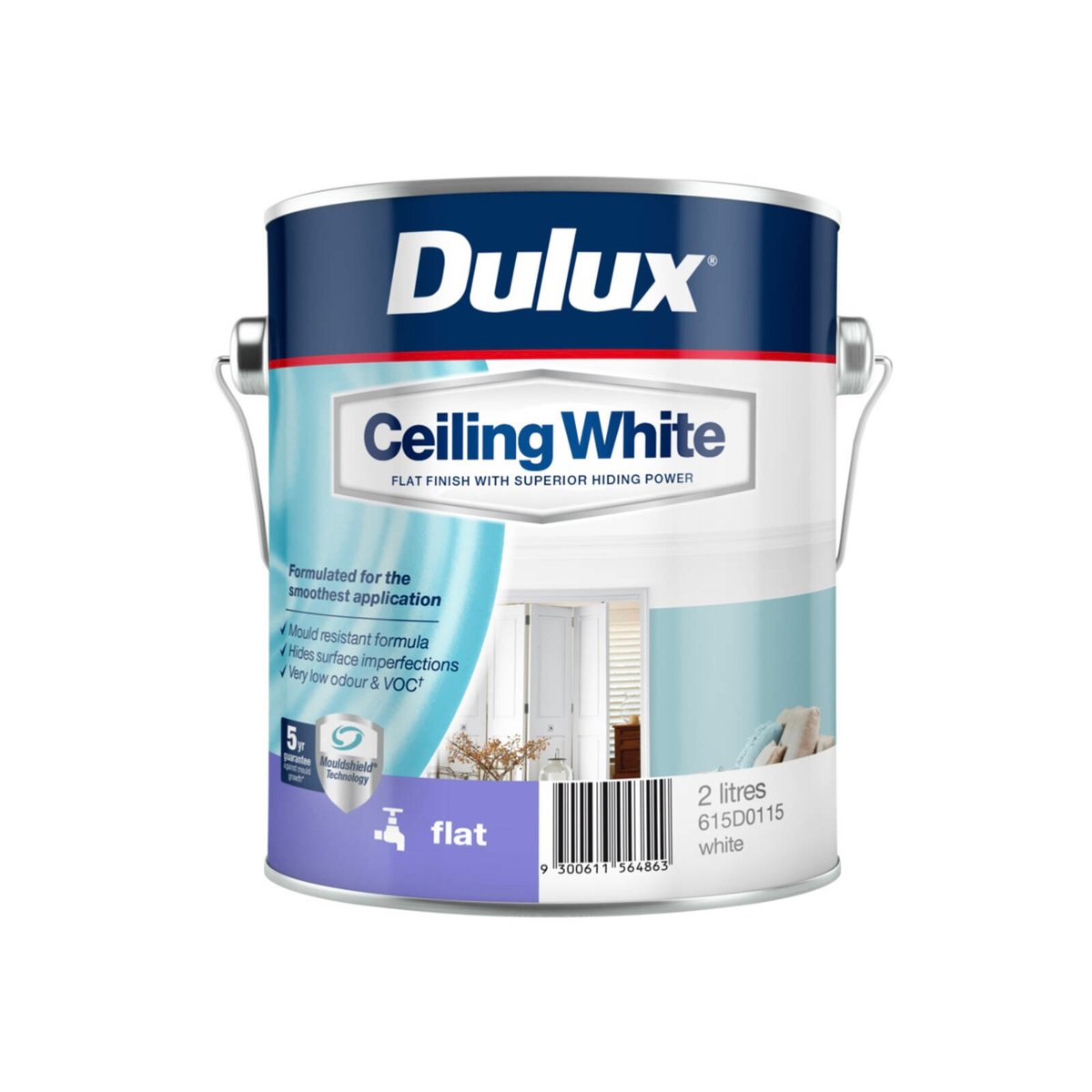 Dulux 2L White Flat Ceiling Paint Water Based Interior