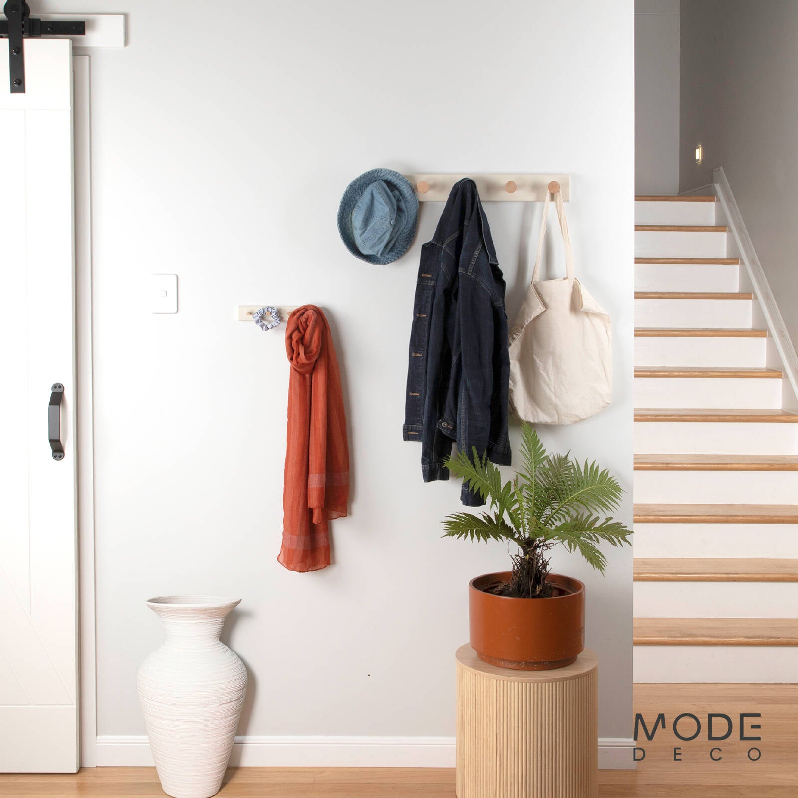 MODE 4 Timber Hooks On Beige Board Key Rack 245mm Entryway Key Holder