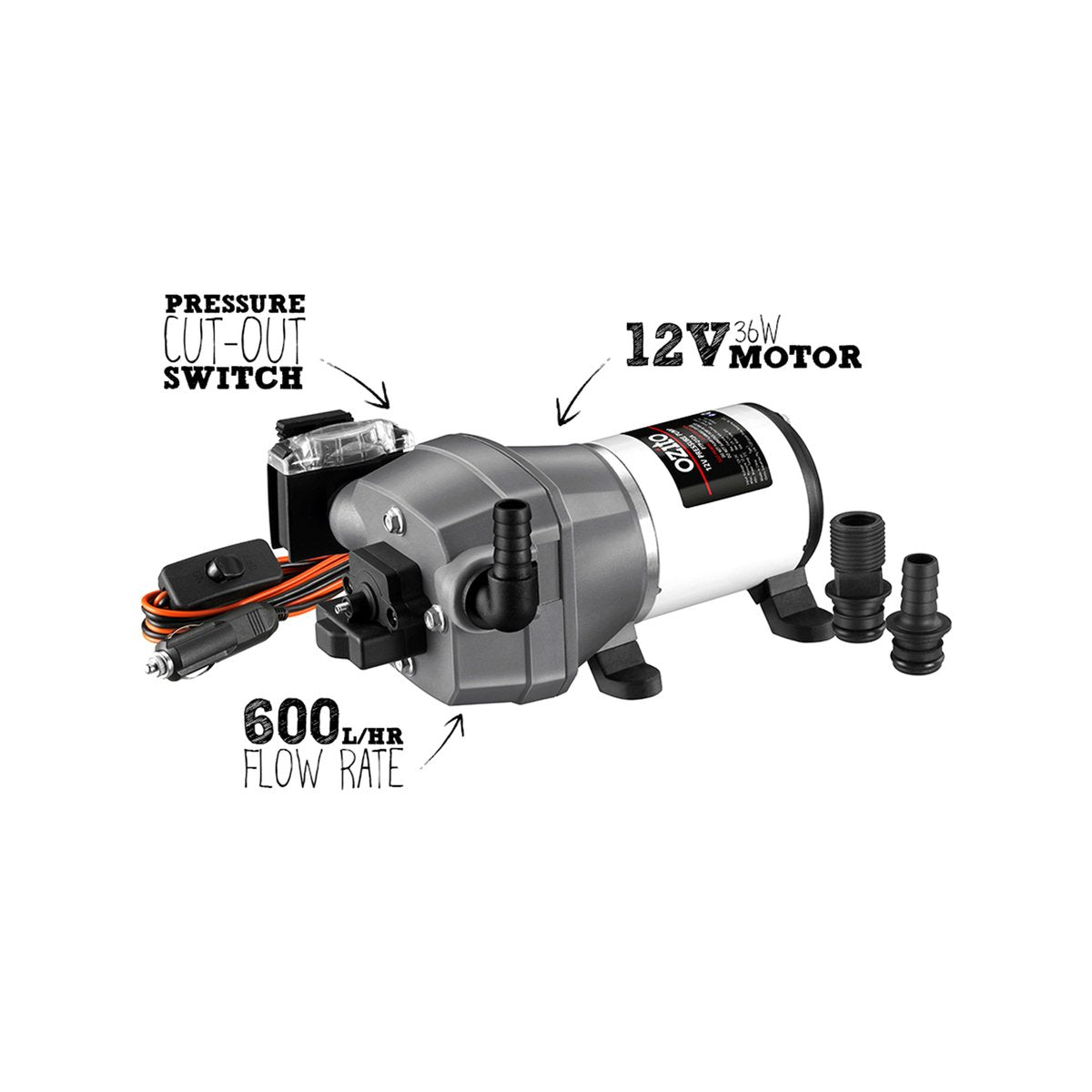 Ozito 12V Portable Pressure Pump 10 L/min 15m Suction Lift IP20 PTP-012A