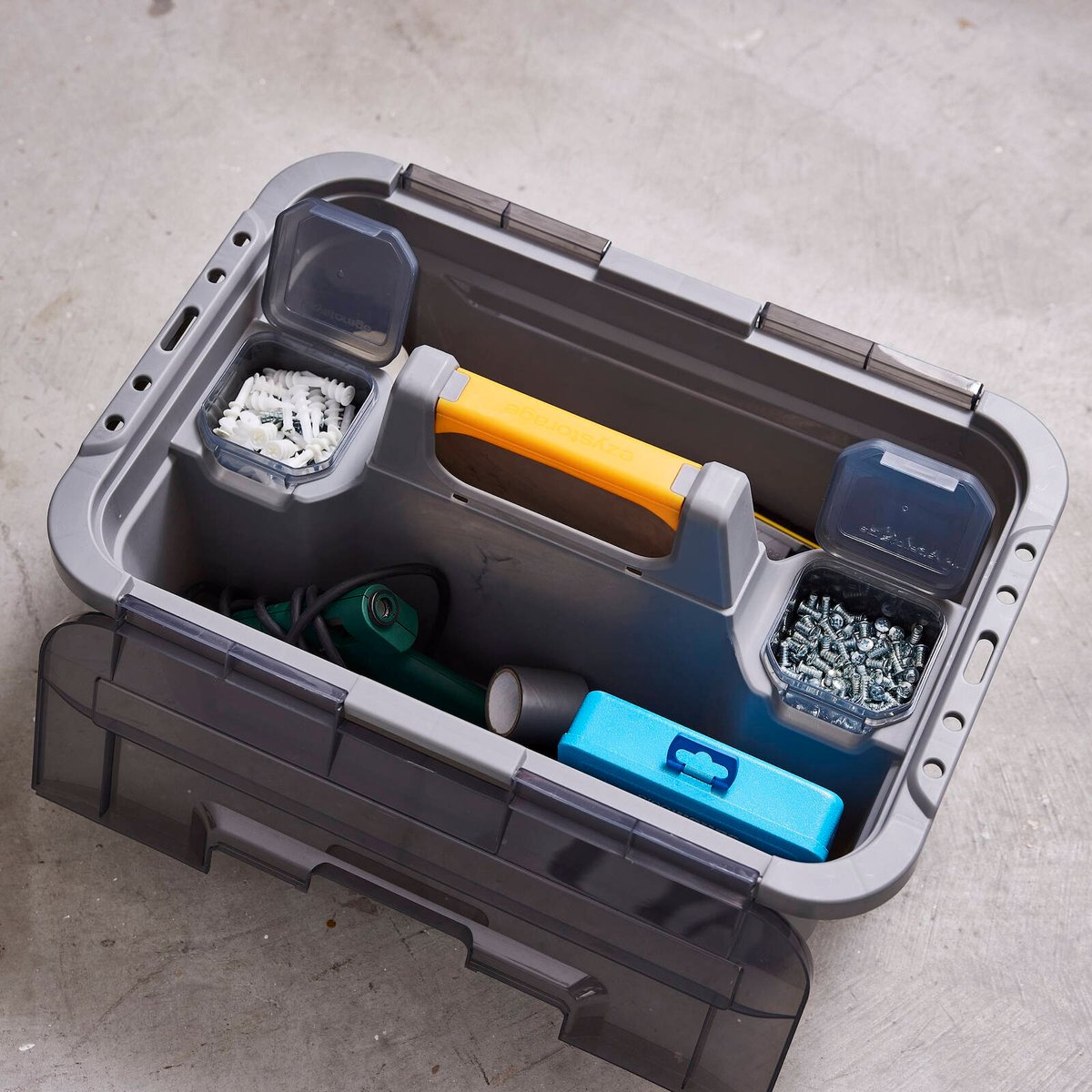 Ezy Storage 22L Bunker Tough Heavy Duty Caddy - Charcoal - Modular Stacking - SuperSaverAU - view 4