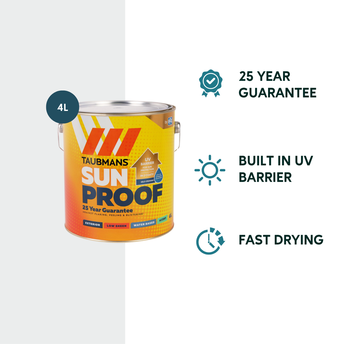 Taubmans 4L Accent Sheen Low Sunproof Exterior Paint - 4L - UV Protection, Self-Priming - SuperSaverAU - view 2