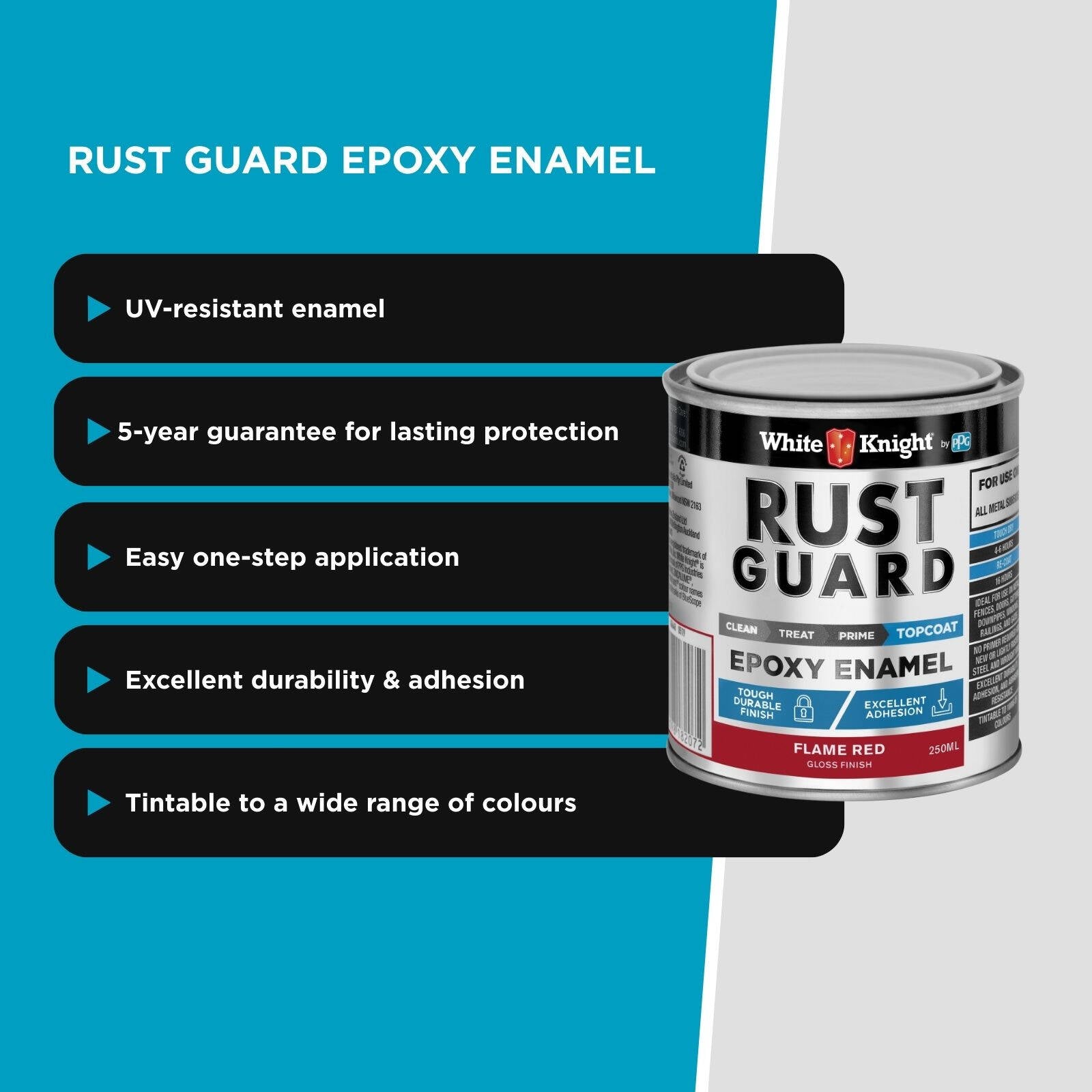 White Knight Rust Guard 250ml Flame Red Gloss Epoxy Enamel Paint