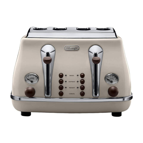 Delonghi Icona Vintage 4 Slice Toaster 325mm Beige - Stainless Steel - Extra Wide Slots - SuperSaverAU - view 1