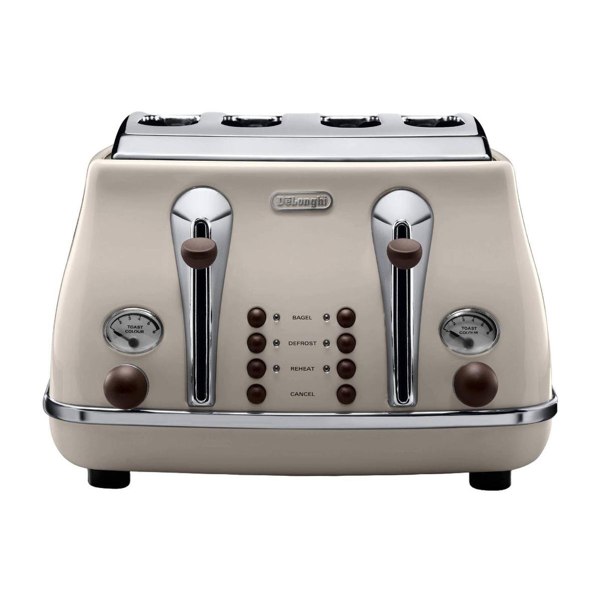 Delonghi Icona Vintage 4 Slice Toaster 325mm Beige - Stainless Steel - Extra Wide Slots - SuperSaverAU - view 1