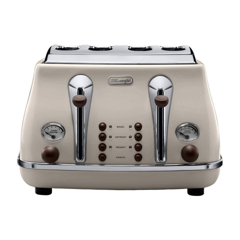 DeLonghi Icona Vintage 4 Slice Stainless Steel Toaster Beige CTO4003.VBG