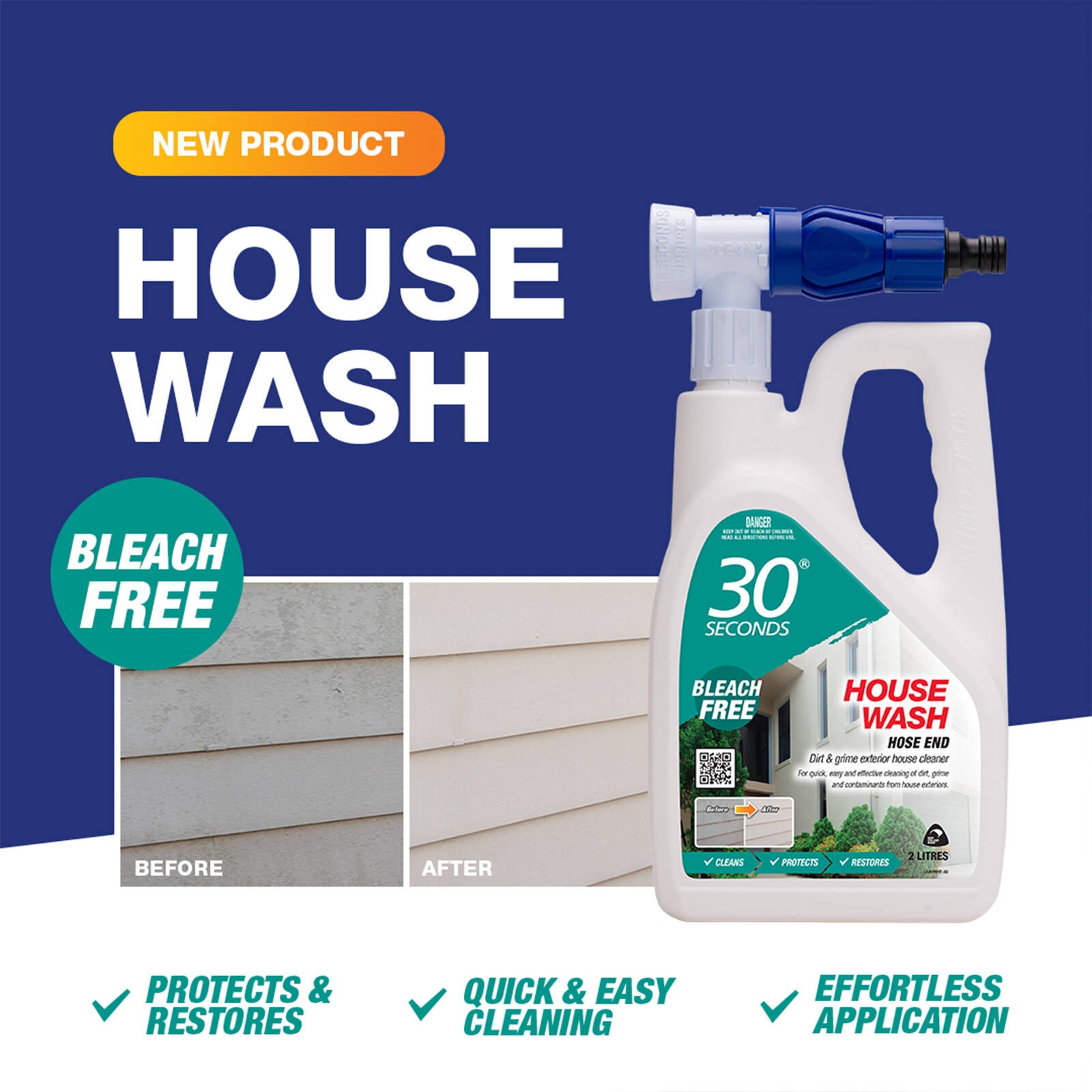 30 Seconds 2L House Wash with Rapid Hose End Technology, Ready to Use