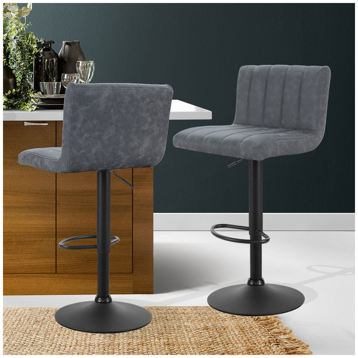 Artiss Gaslift Swivel Bar Stool Grey 2 Pack - SuperSaverAU - view 3