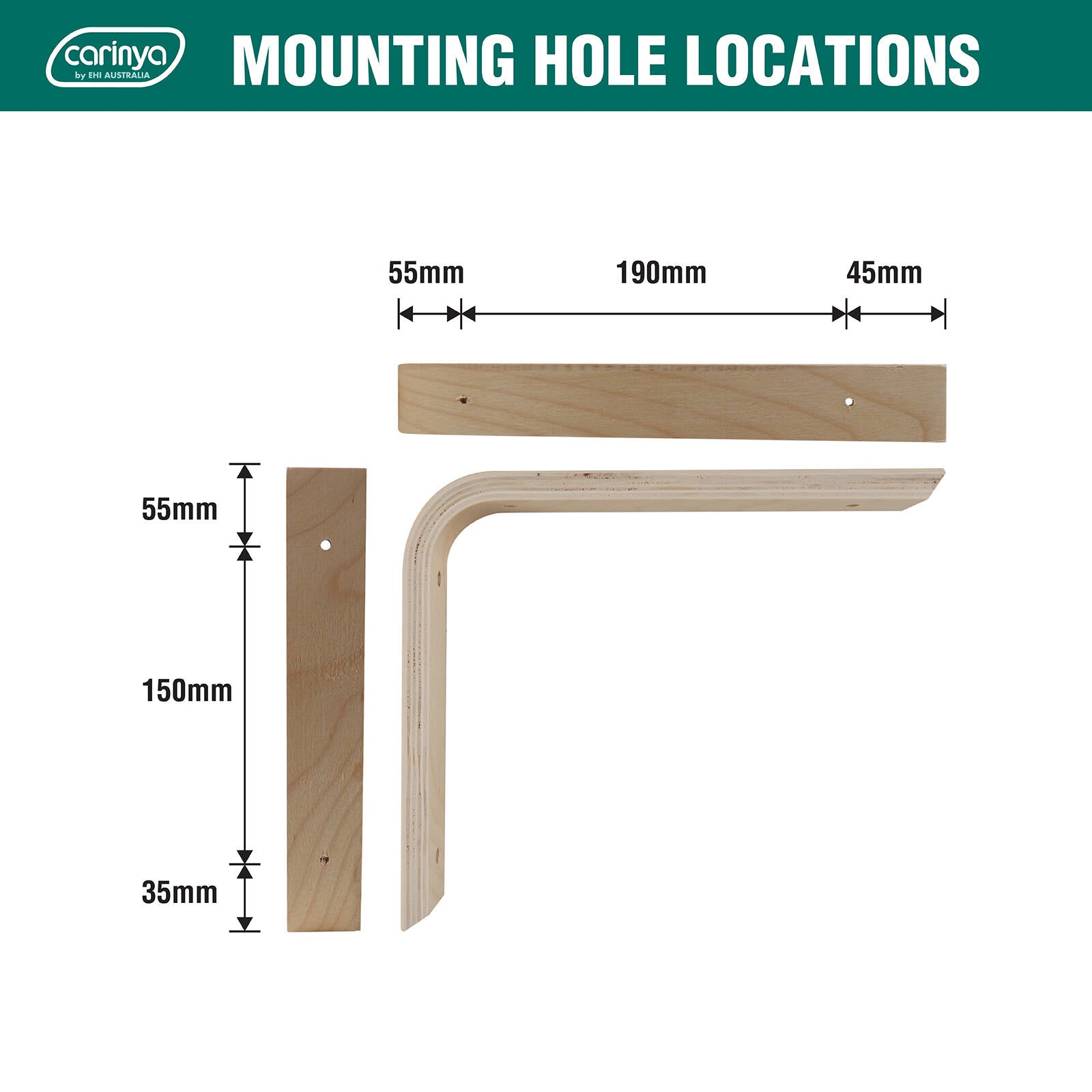 Carinya 290 x 240mm Plywood Angle Bracket Wall Mount 20kg Capacity Indoor