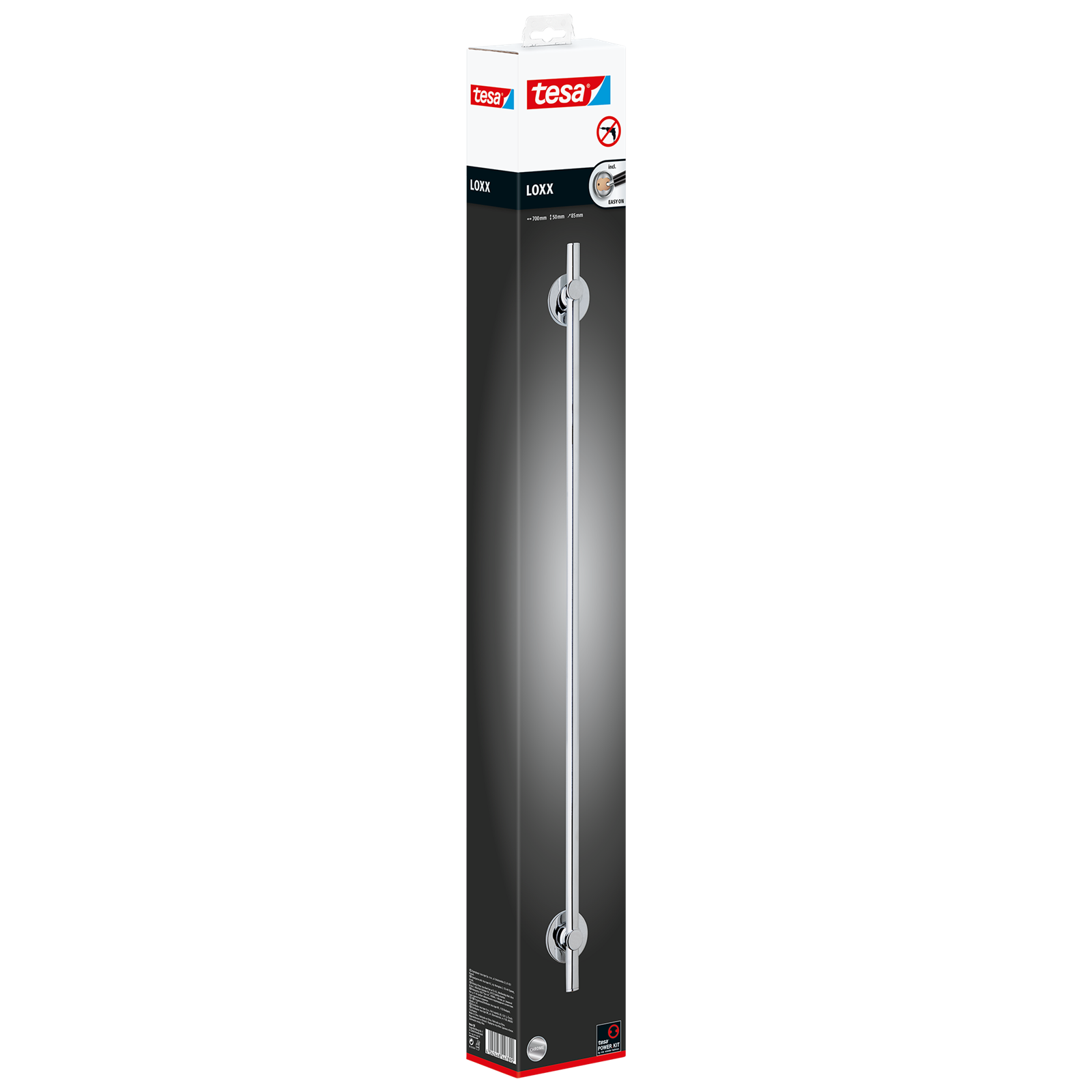 tesa Loxx 700mm Self-Adhesive Chromed Metal Single Bath Towel Rail