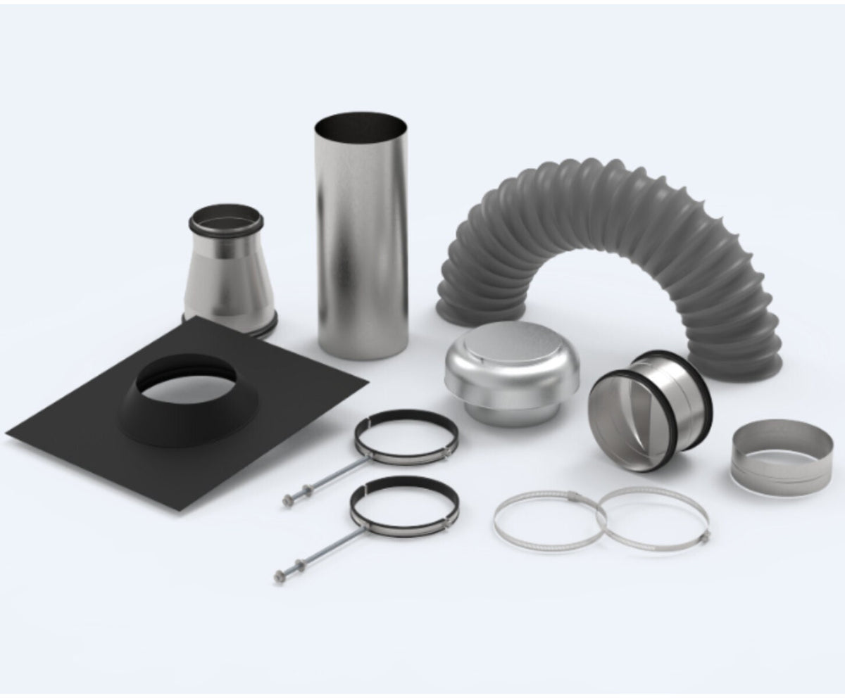 Aero 150mm Tiled Roof Ducting Kit - 5m Acoustic Flexi Ducting, Aluminium Roof Cowl - ADK150TILE