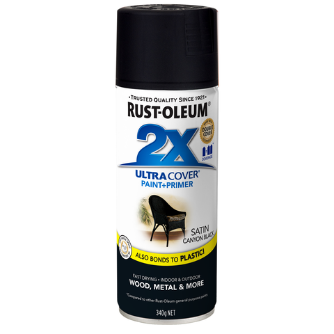 Rust-Oleum 2X Ultra Cover Satin Canyon Black Spray Paint 340g Paint & Primer In One