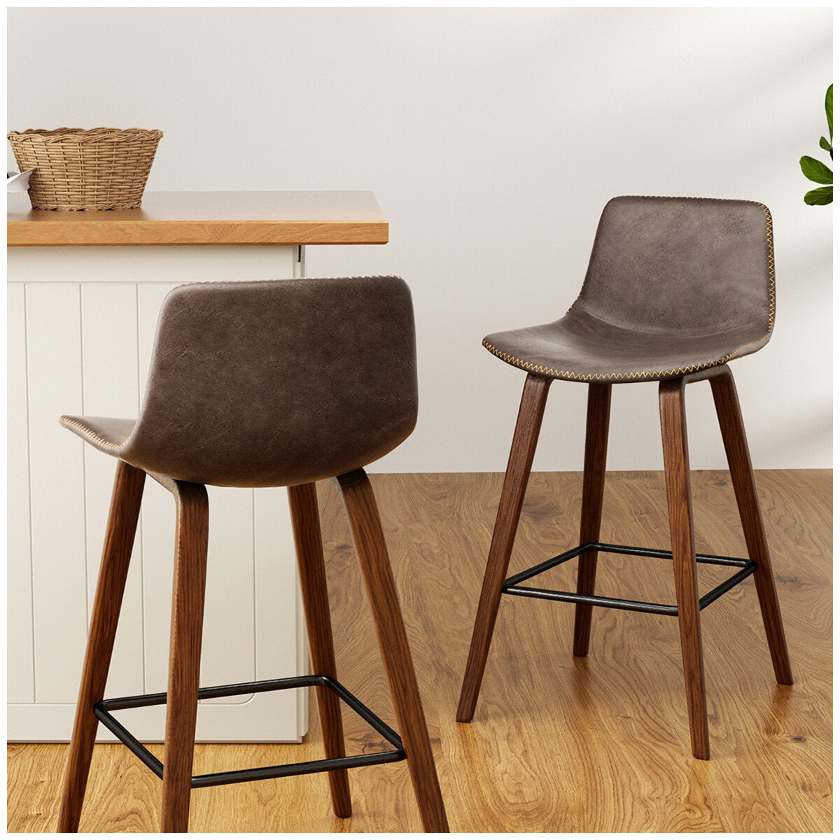 Artiss Cafe Barstool Wood Walnut 2 Pack - SuperSaverAU - view 3