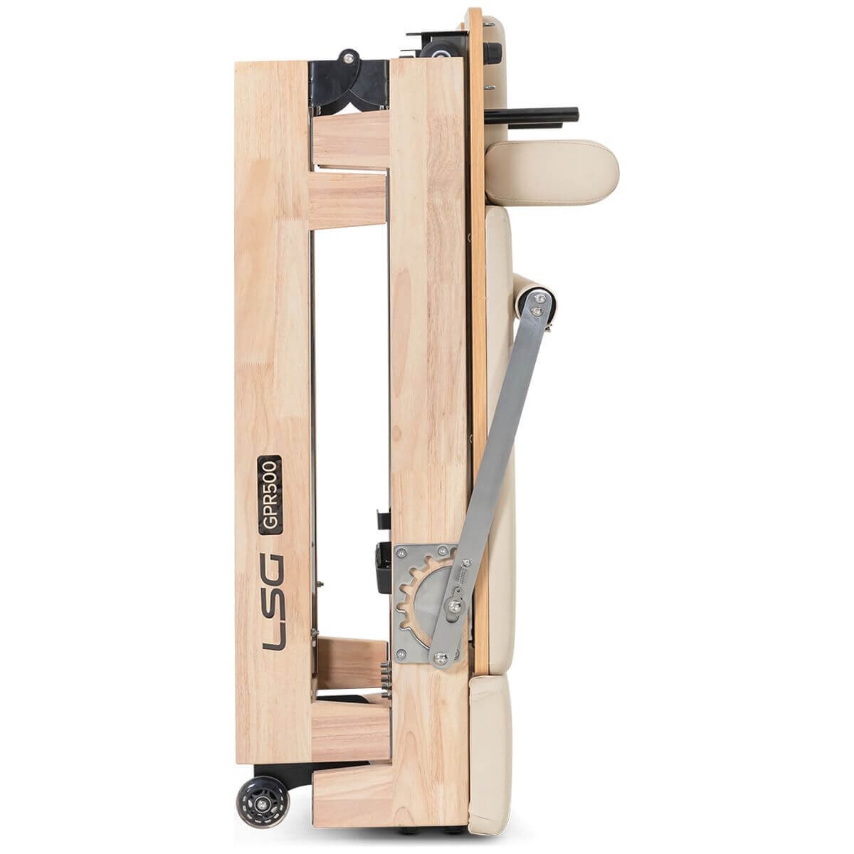 LSG Fitness Foldable Pilates Reformer - Beige, Oak Frame, Adjustable Resistance, Wheels - LGRF-GPR500