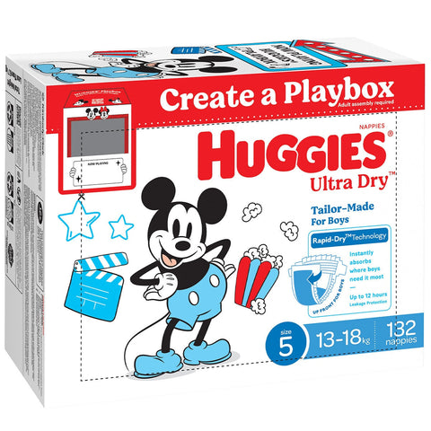 Huggies Boys' Ultra Dry Nappies Size 5 Walker (13-18kg) 132 Nappies - SuperSaverAU - view 1