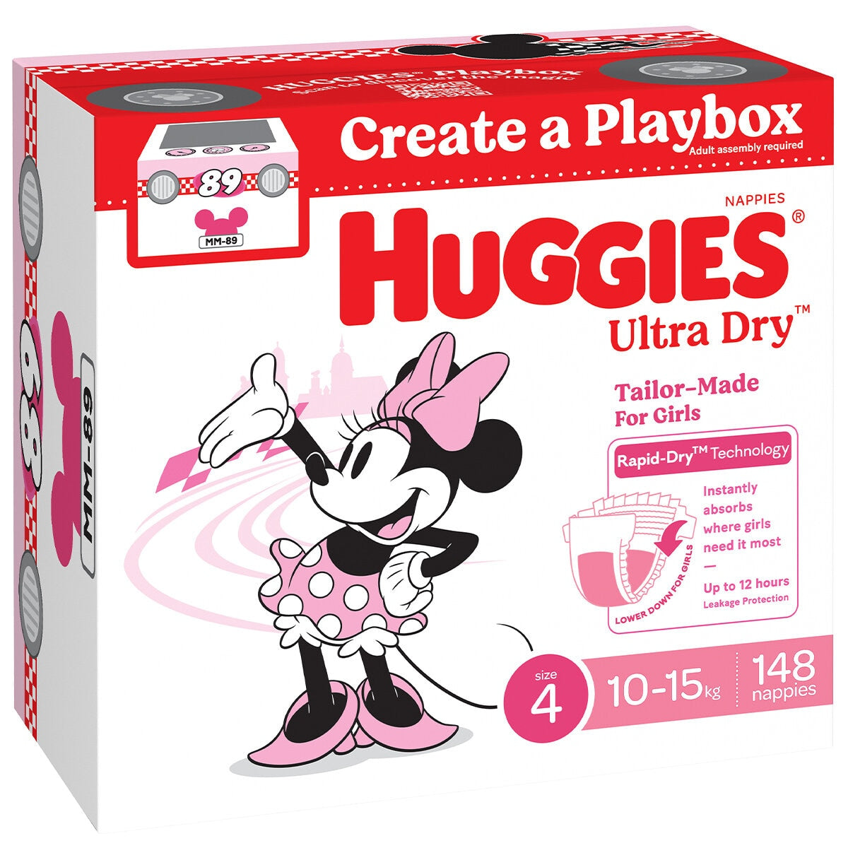 Huggies Girls' Ultra Dry Nappies Size 4 Toddler (10-15kg) 148 Nappies - SuperSaverAU - view 1