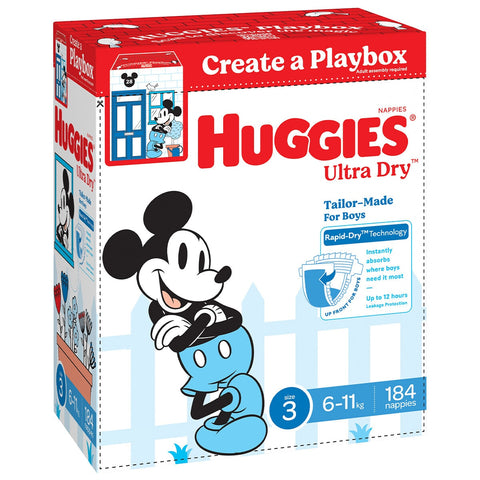 Huggies Boys' Ultra Dry Nappies Size 3 Crawler (6-11kg) 184 Nappies - SuperSaverAU - view 1
