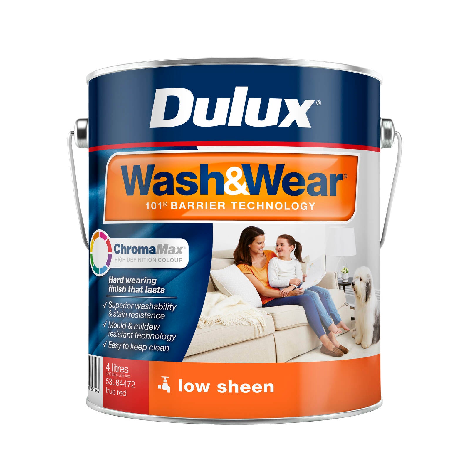 Dulux Wash&Wear Low Sheen Interior Paint True Red 4L - Washable, Indoor