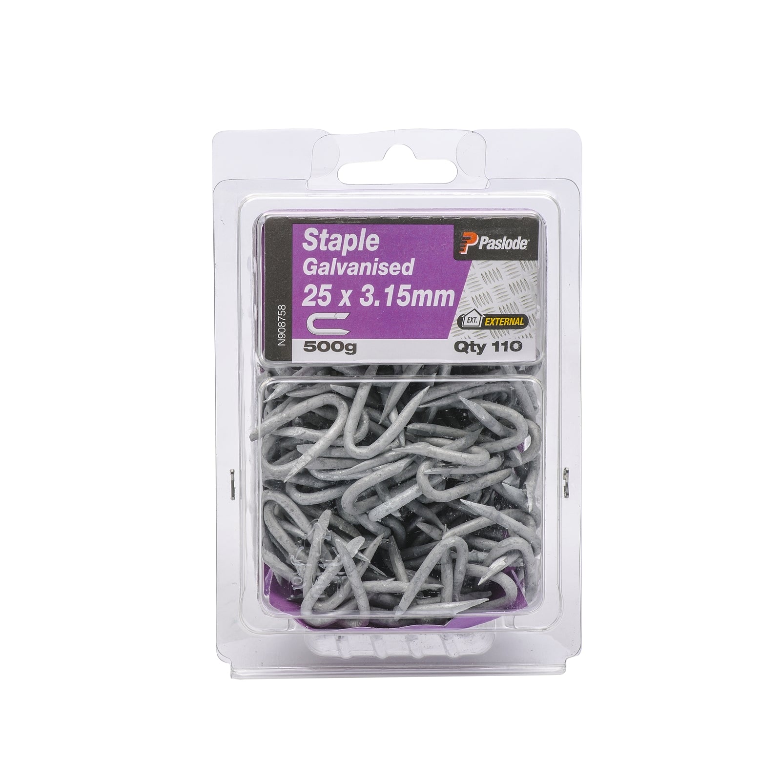 Paslode 25 x 3.15mm Galvanised Steel Staple Nails - 500g 110 Pack