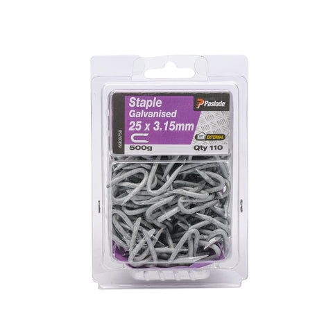 Paslode 25 x 3.15mm Galvanised Steel Staple Nails - 500g 110 Pack