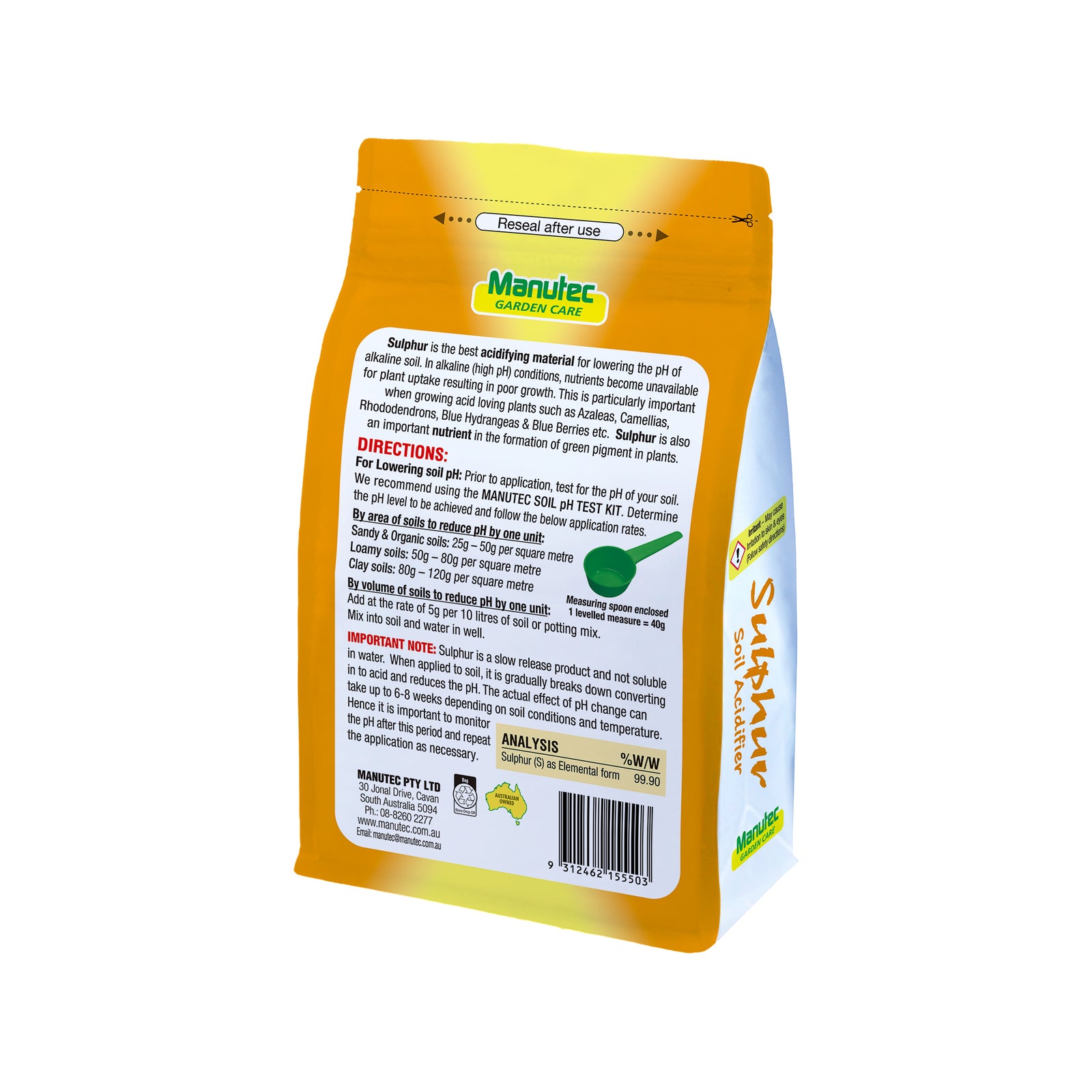 Manutec 1.5kg Sulphur Fine Granules Soil Acidifier