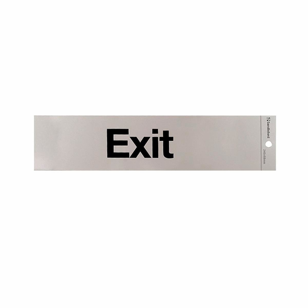 Sandleford 245 x 58mm Exit Self Adhesive Sign, Gloss Silver Weather Resistant Polycarbonate