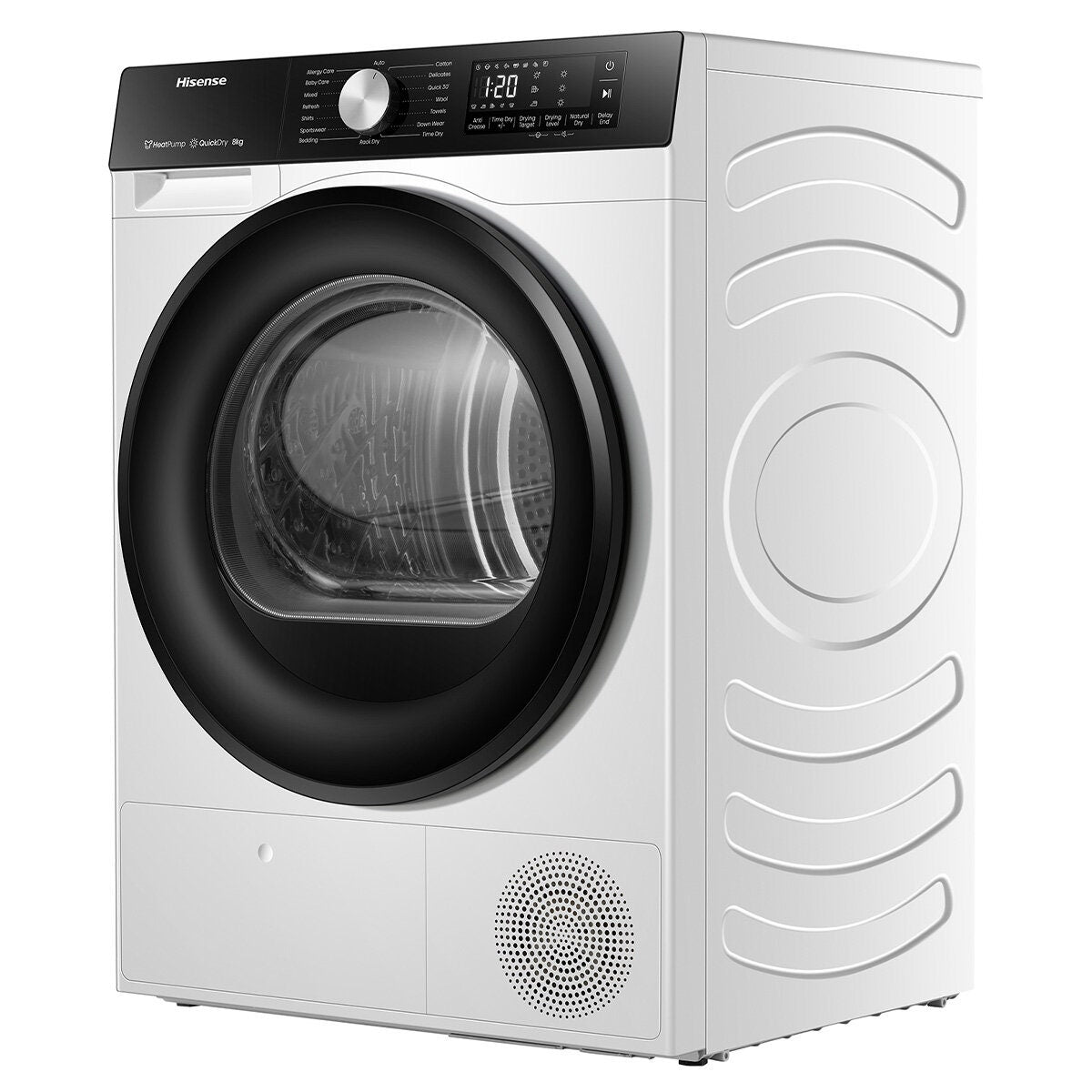 Hisense 8kg Heat Pump Dryer - White, 8 Star Energy Rating, 16 Programs, Dial Controls - HDFS80HS