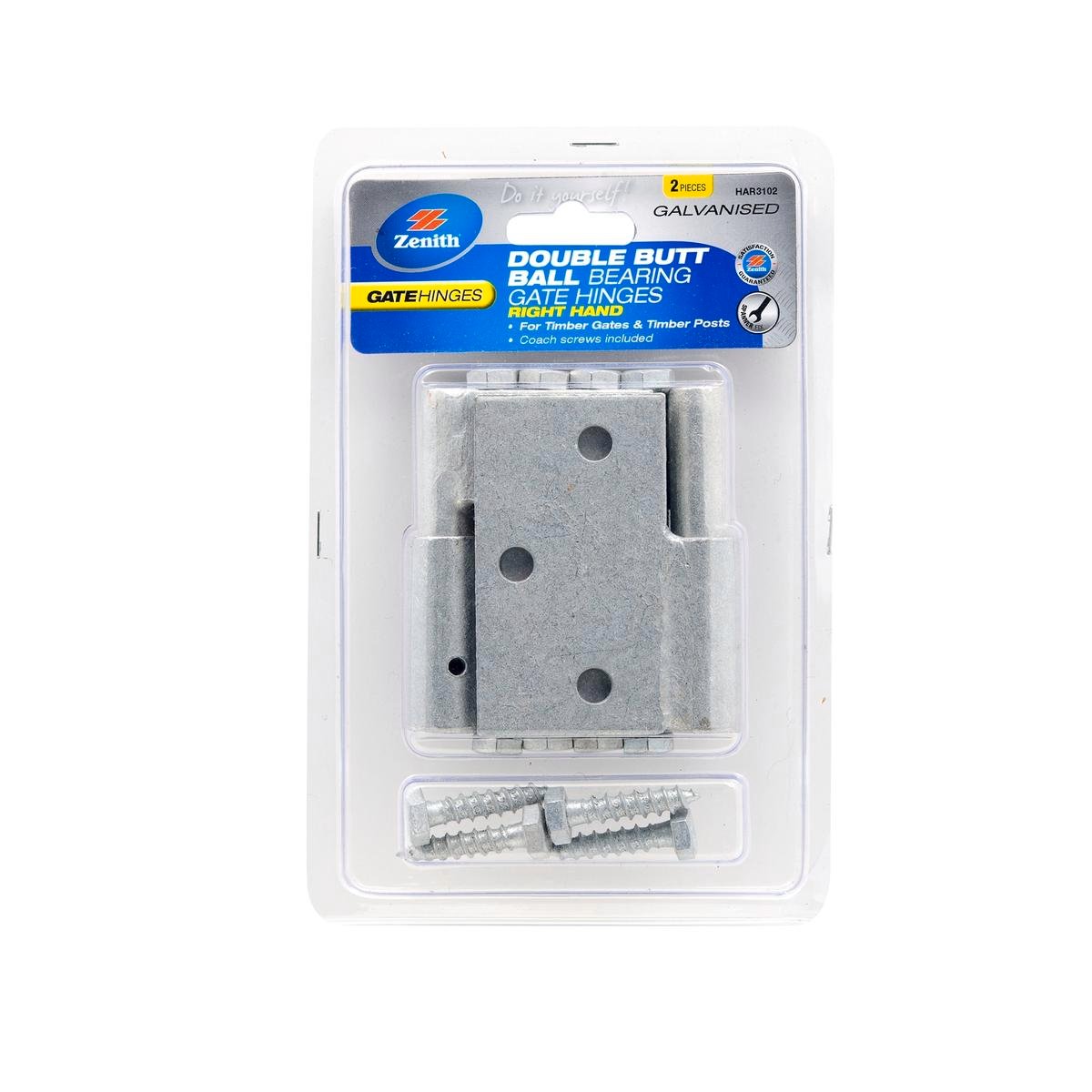 Zenith Galvanised Right Hand Double Butt Ball Bearing Timber to Timber Gate Hinge - 2 Pack